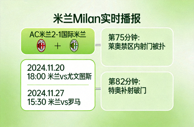 米兰Milan官网实时播报界面展示实时比分、赛程和比赛追踪 绿色清新